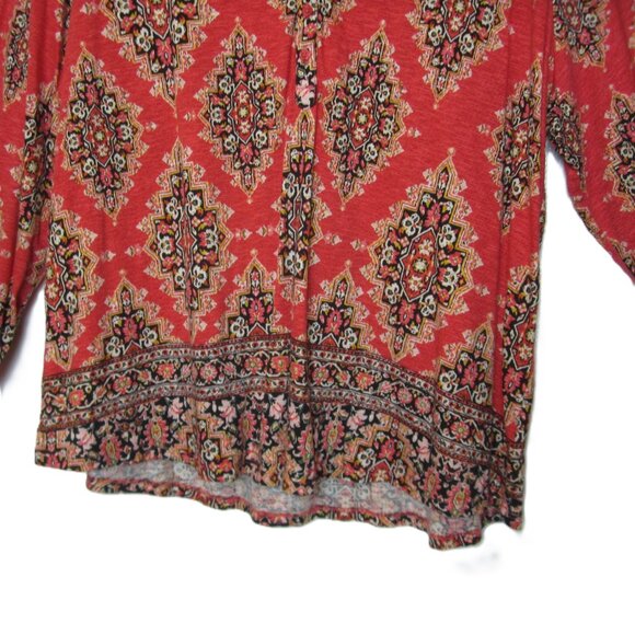 Style & Co Plus 3X Top Womens Colorful Boho Print Roll Tab Sleeve Red Coral - Picture 3 of 6